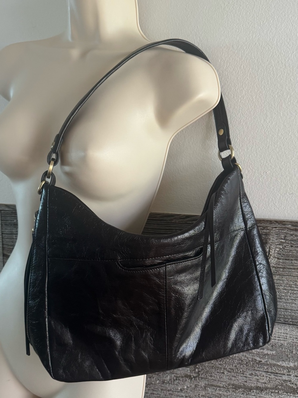 HOBO Black Leather Shoulder Bag Hobo Purse Soft Leather Slouchy Handbag